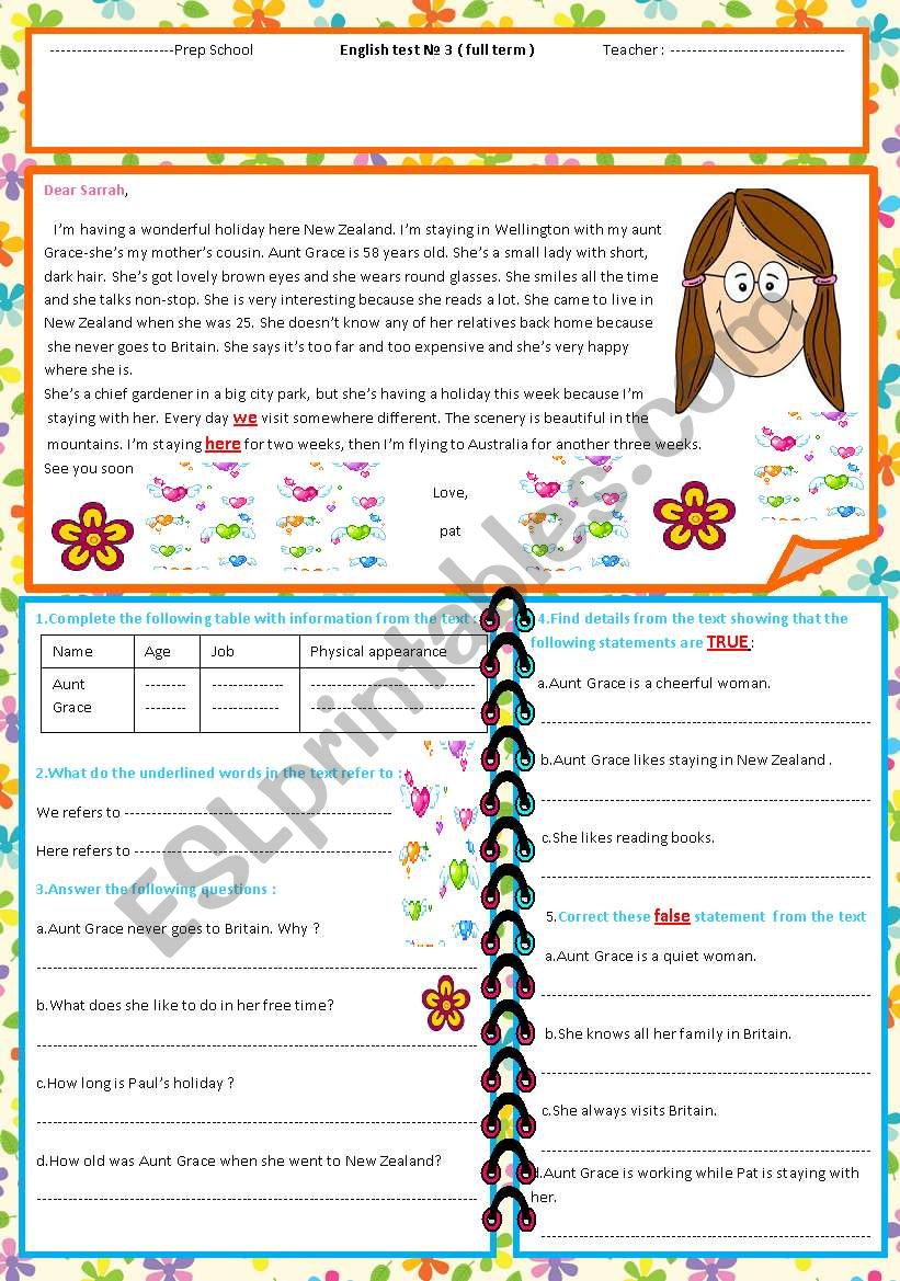 8th form test worksheet