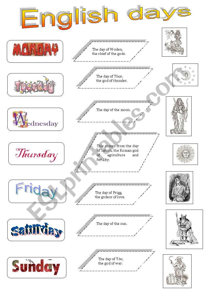 English days  worksheet