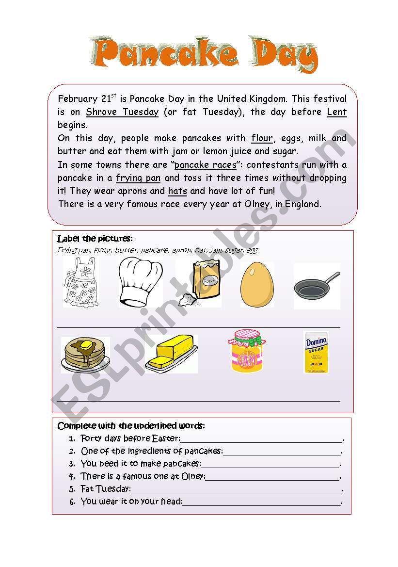 pancake day worksheet