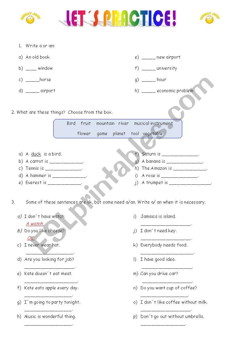 A/an/ some/ partitives worksheet