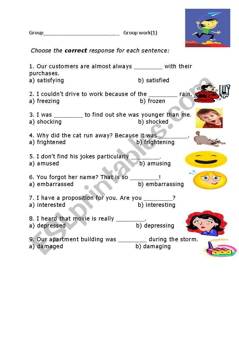 participle adjectives worksheet