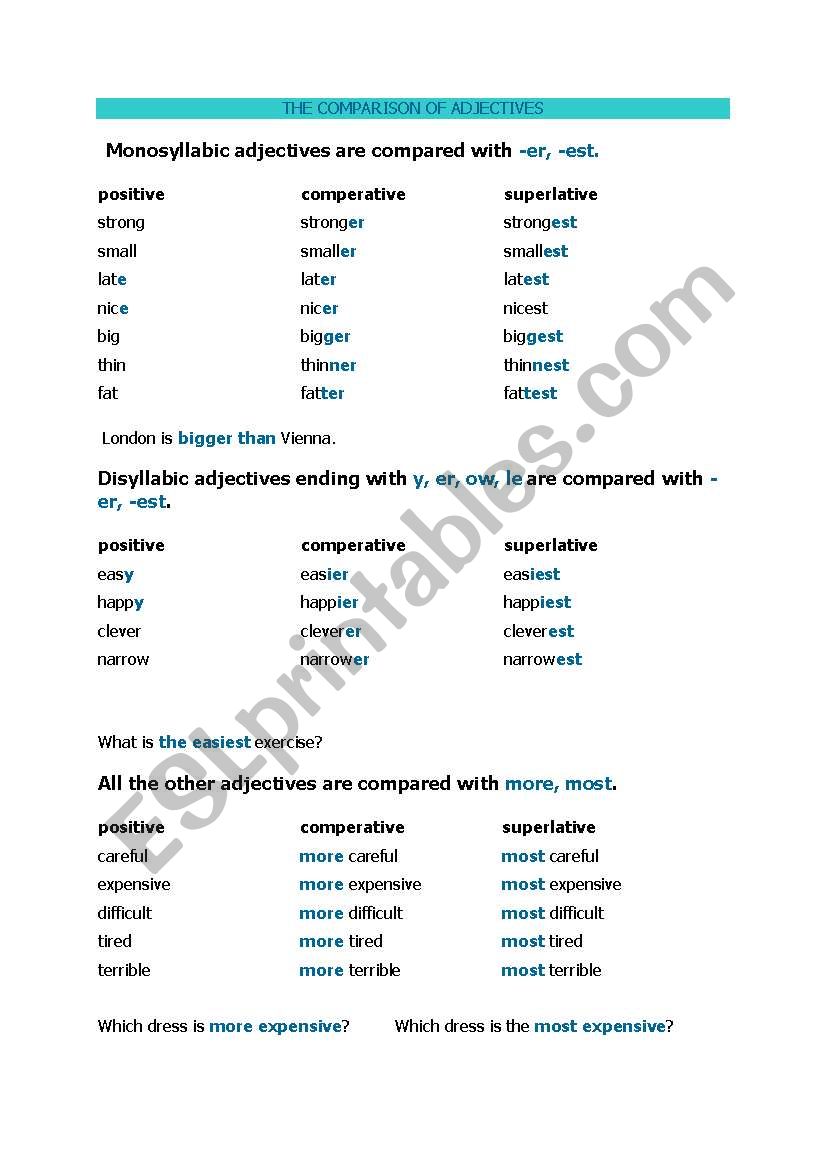 comparative and superlative worksheet