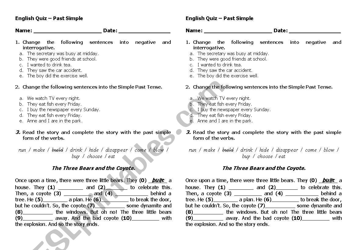 past simple worksheet