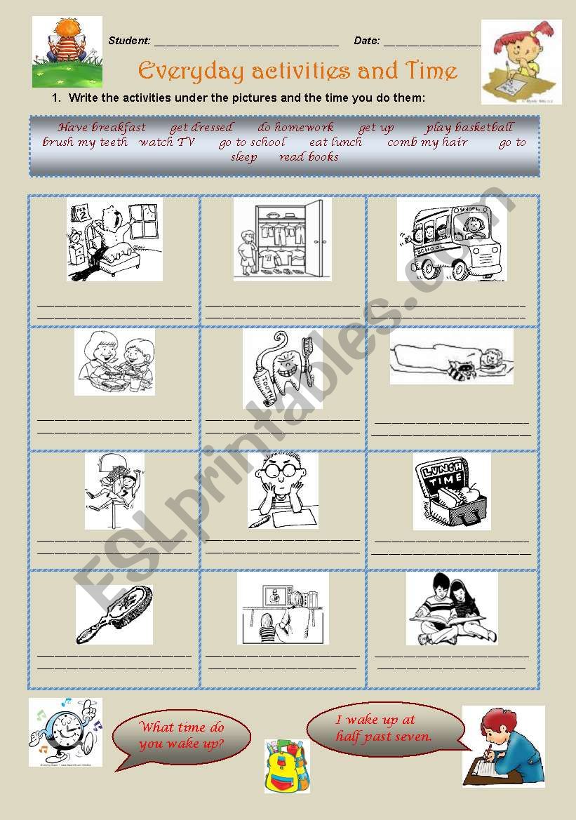 everyday activities and time worksheet