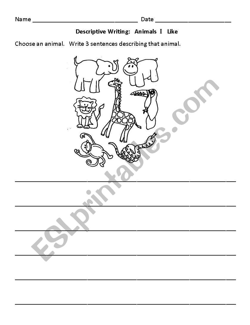 Descriptive Writing Animals worksheet