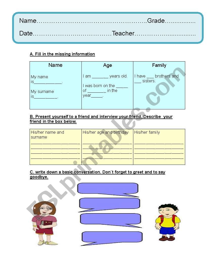 Introduction / First Class (editable worksheet)