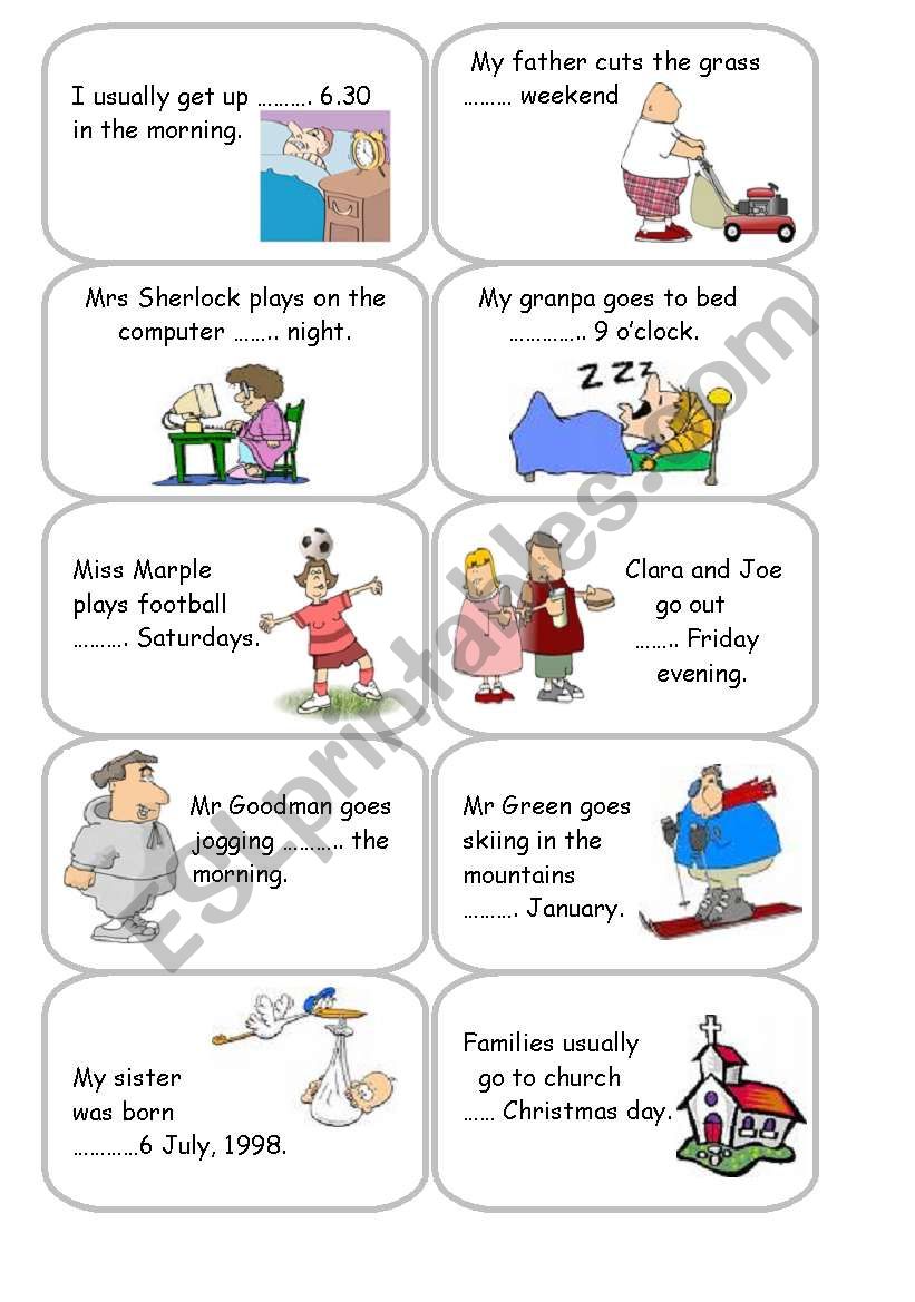 Prepositions of time - in / on / at - Cards 1