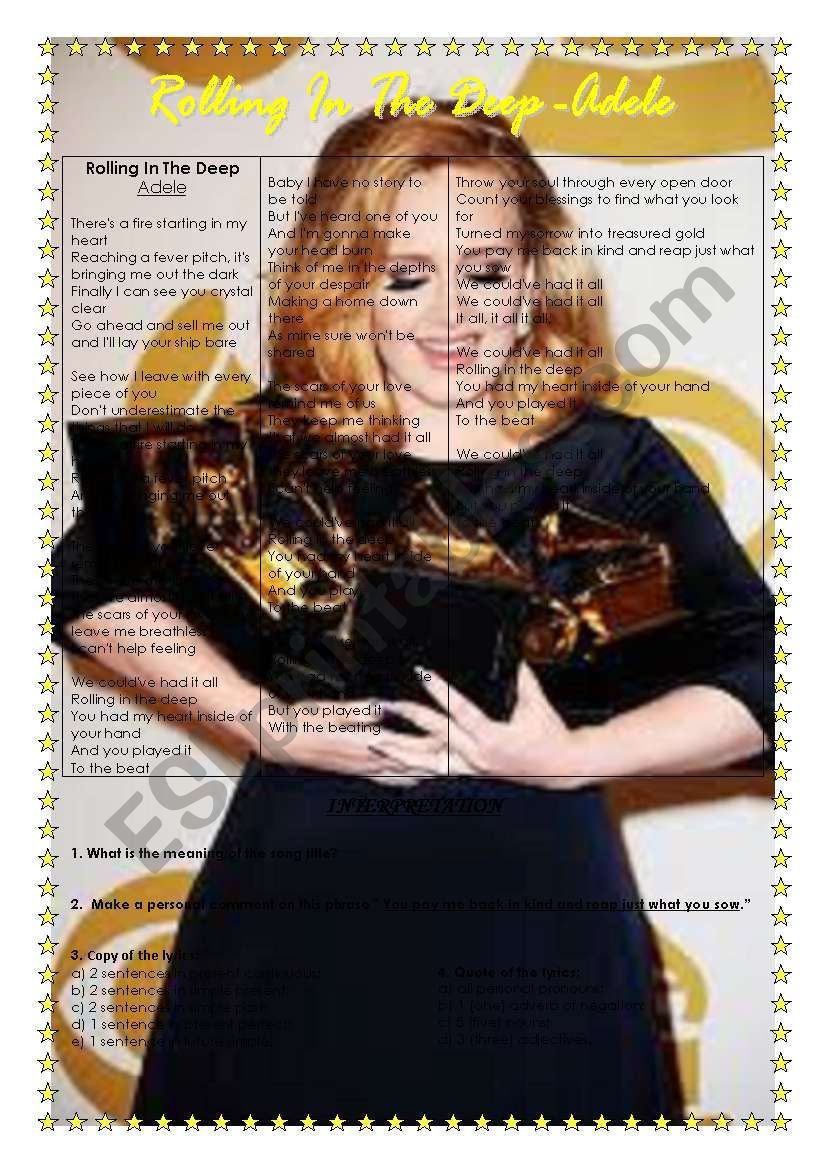 ROLLING IN THE DEEP - ADELE worksheet