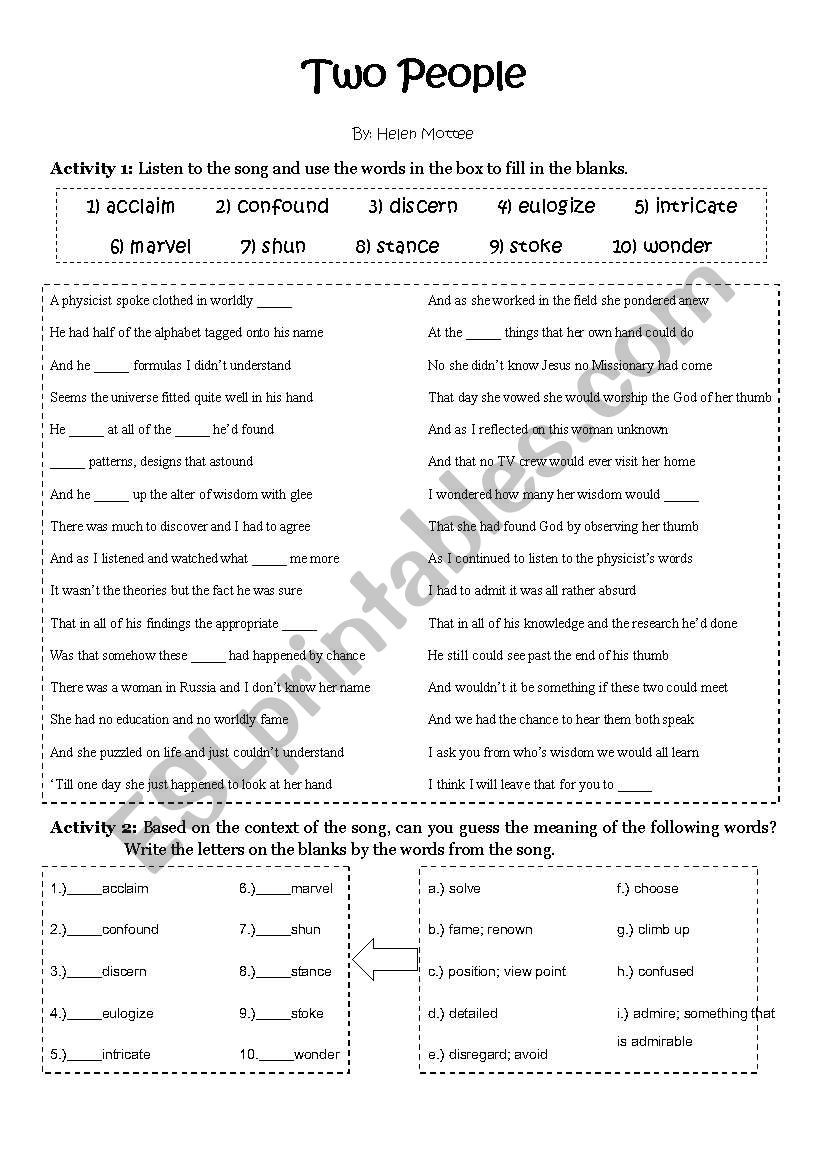 Two People worksheet