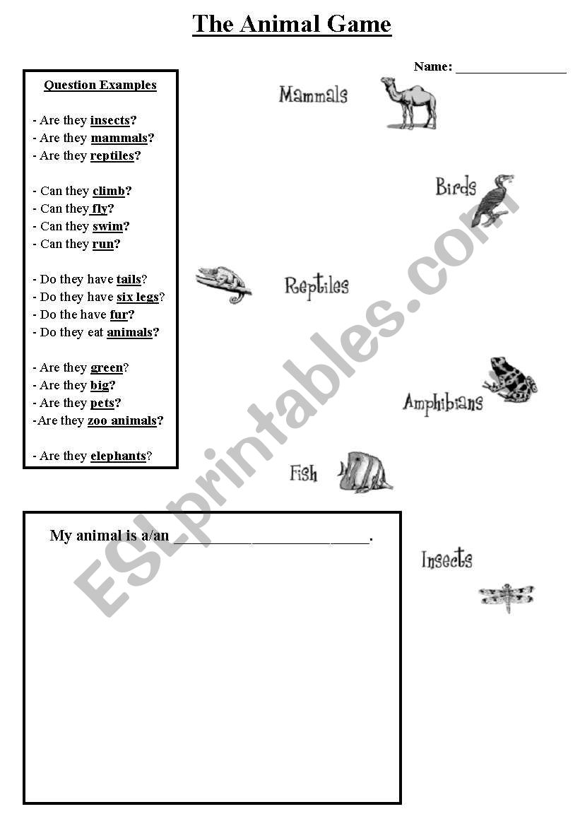 Animal Game worksheet