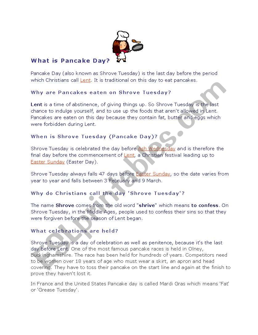 What is pancake day worksheet