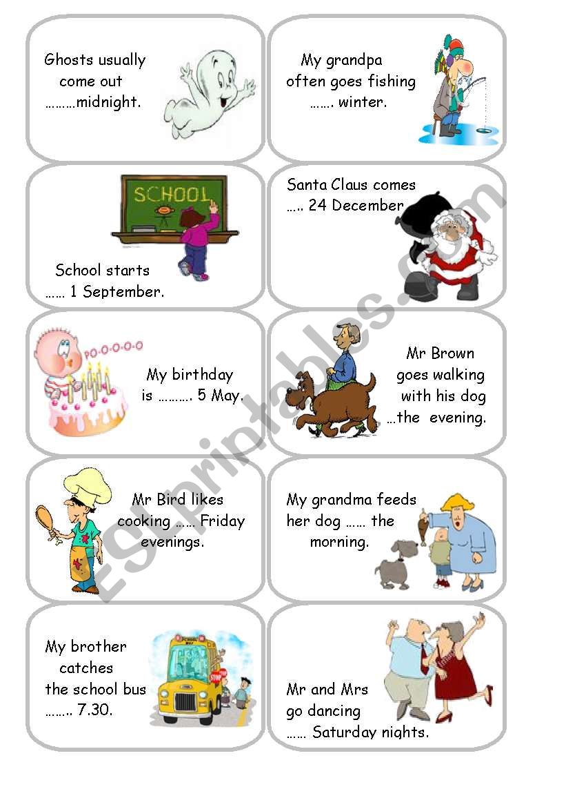 Prepositions of time - Cards 2