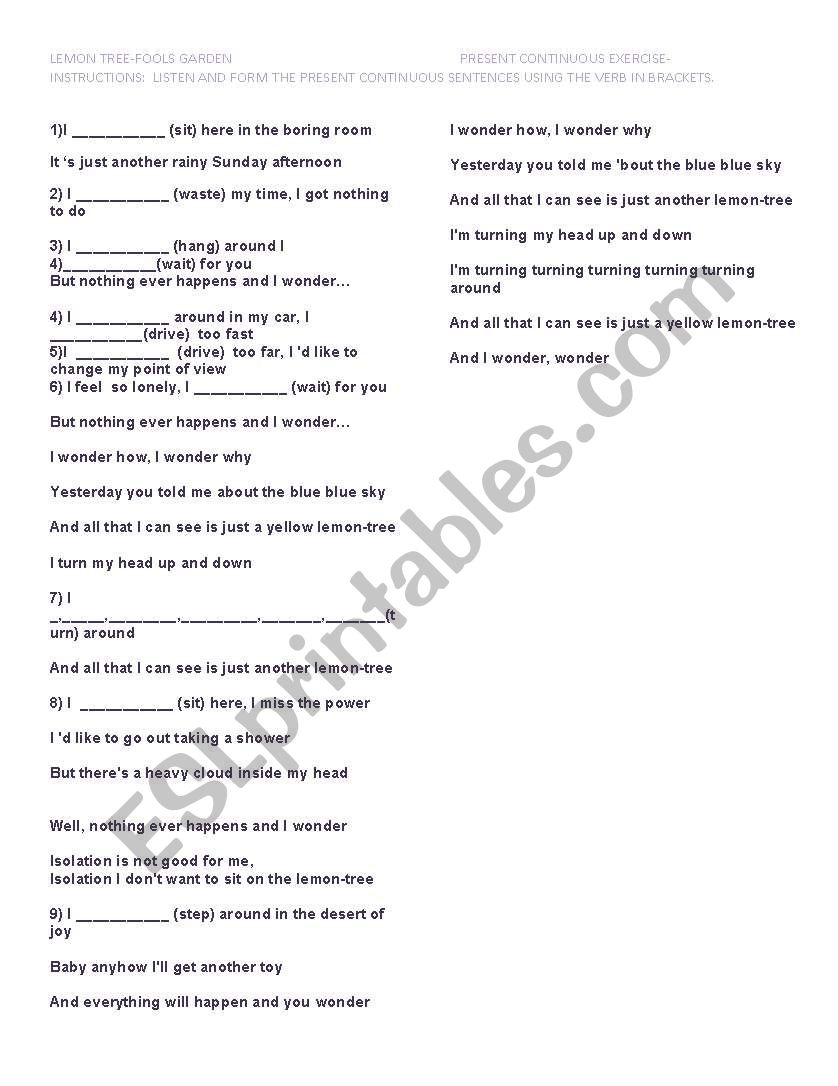 Song Exercise: Lemon Tree by Fools Garden