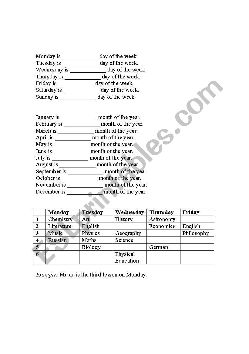 Ordinals worksheet