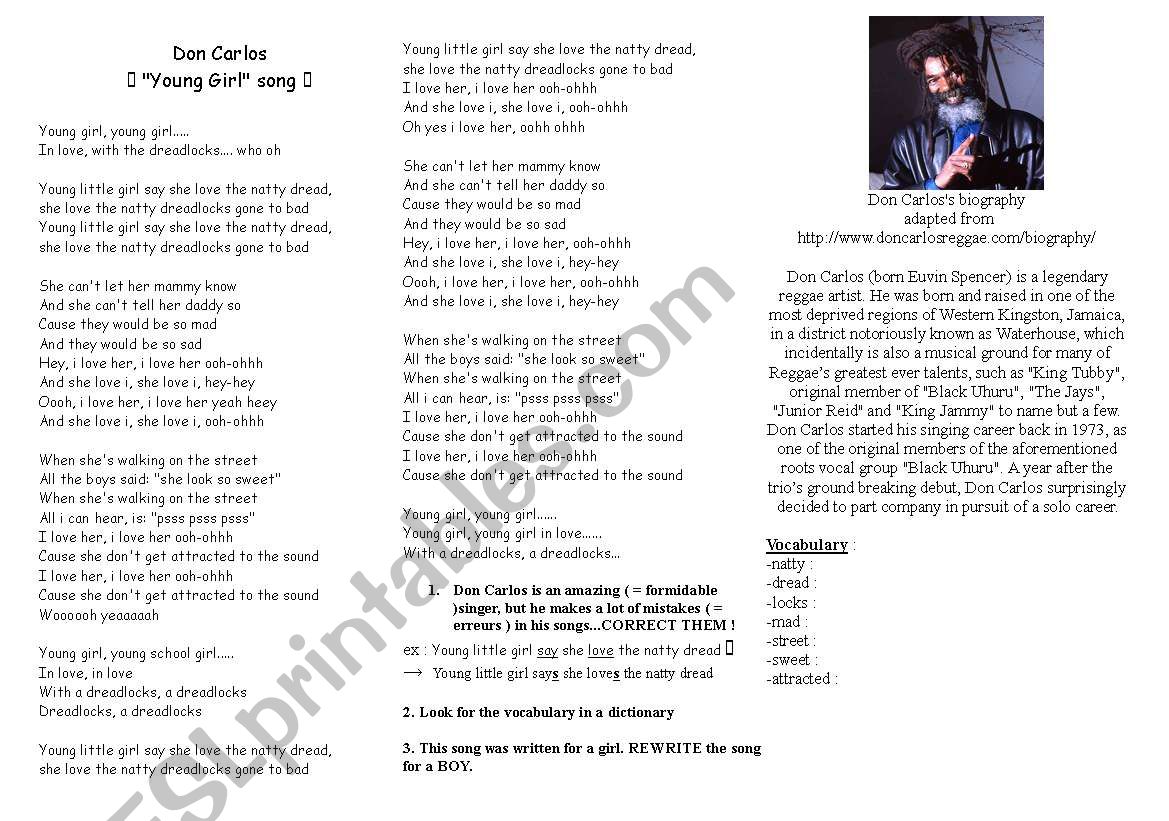 Don Carlos Young Girl Song worksheet