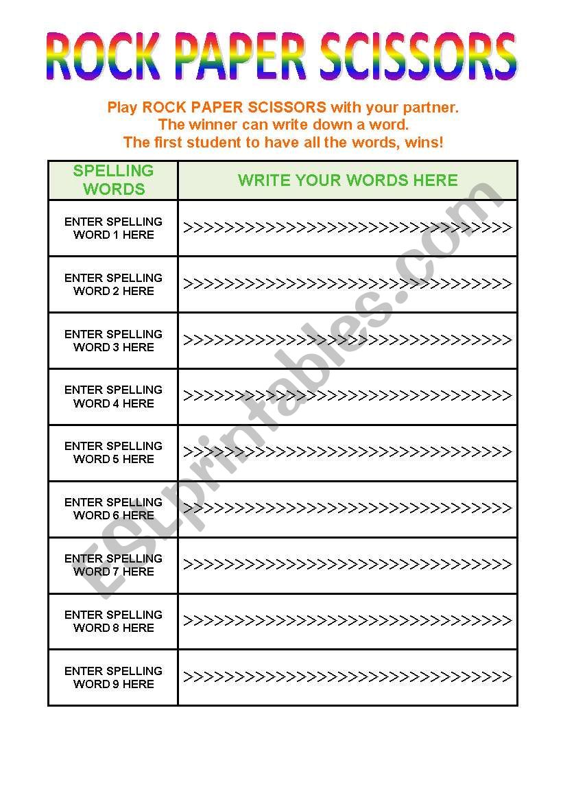 Spelling test practice worksheet