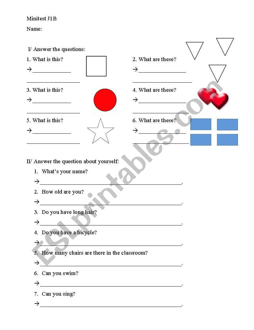 minitest for kids worksheet