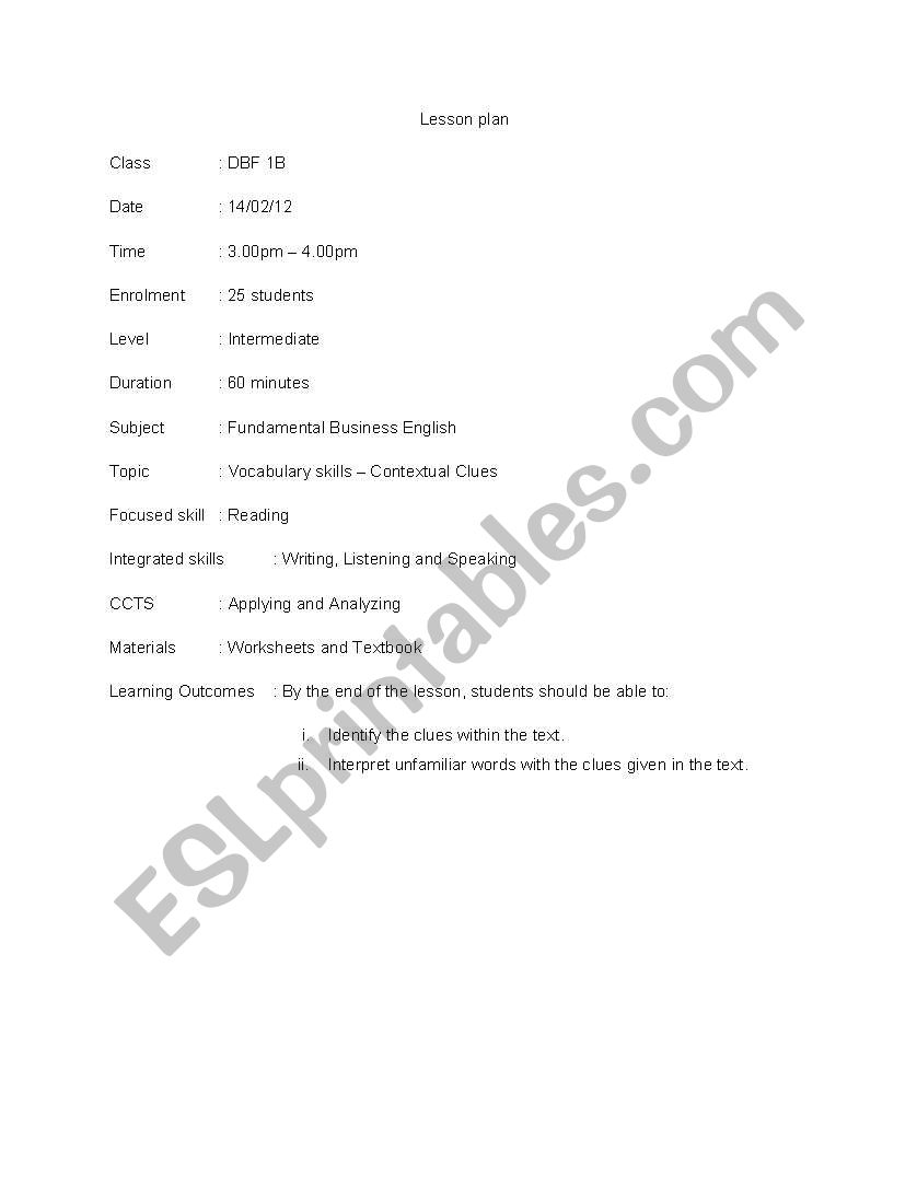 lesson plan worksheet