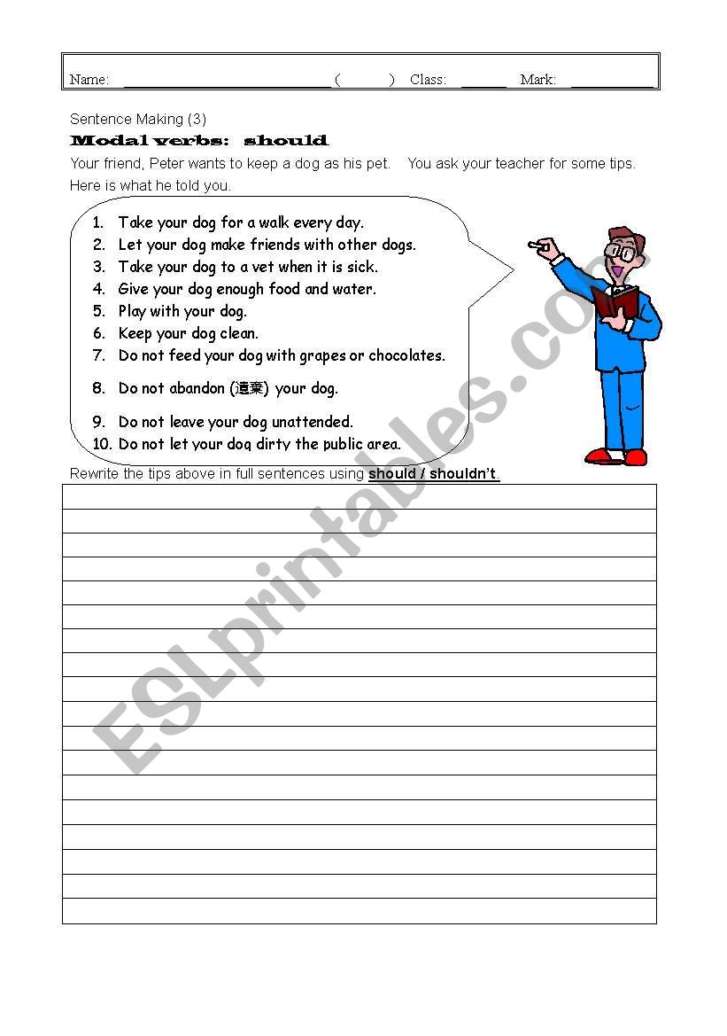 How to take care of a dog worksheet