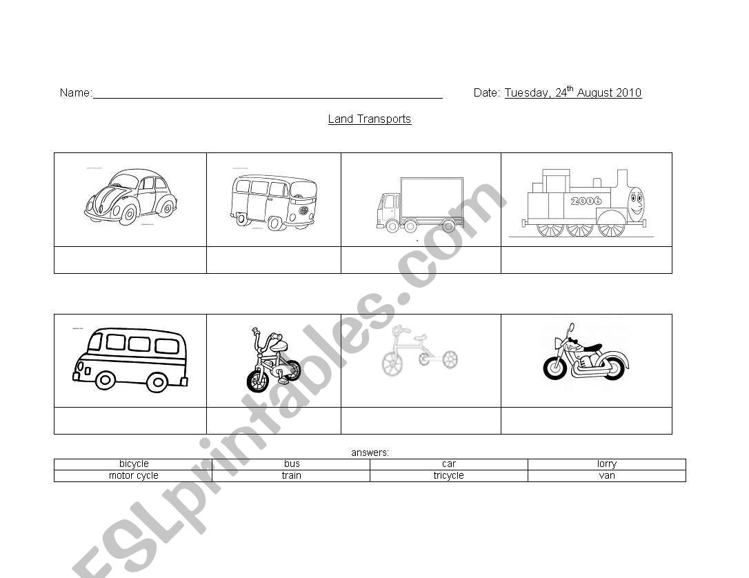 transport worksheet