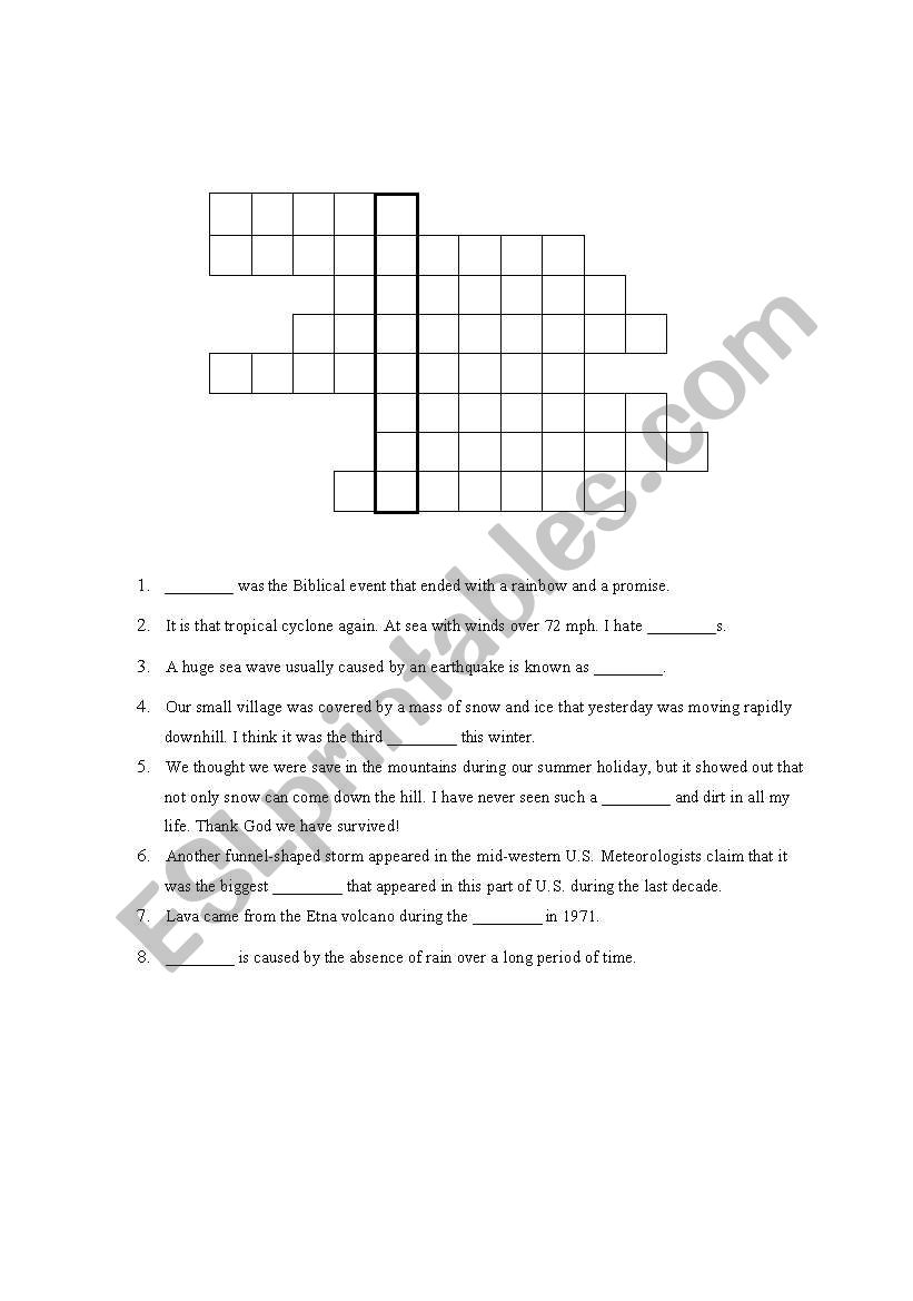 natural disasters - crossword puzzle