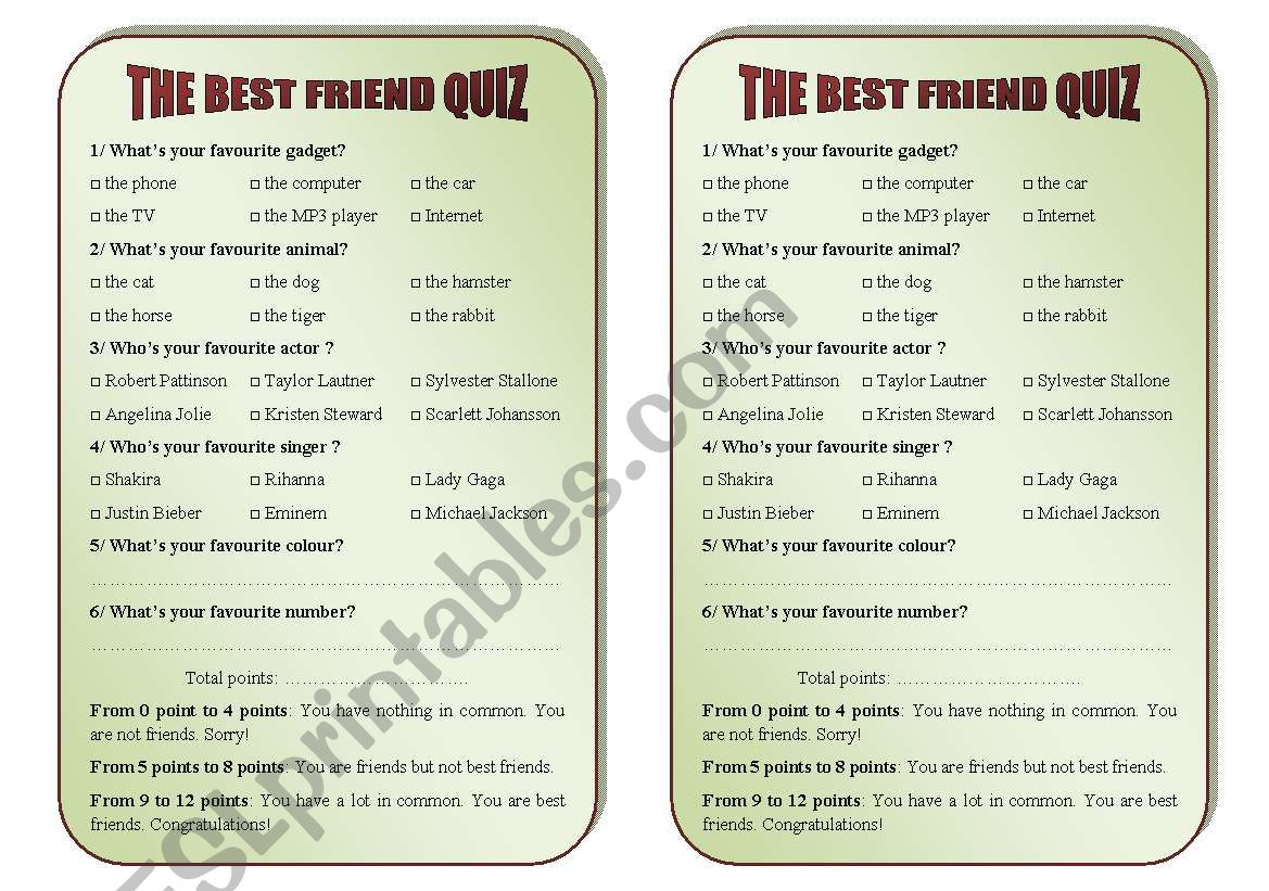 the best friend quiz worksheet