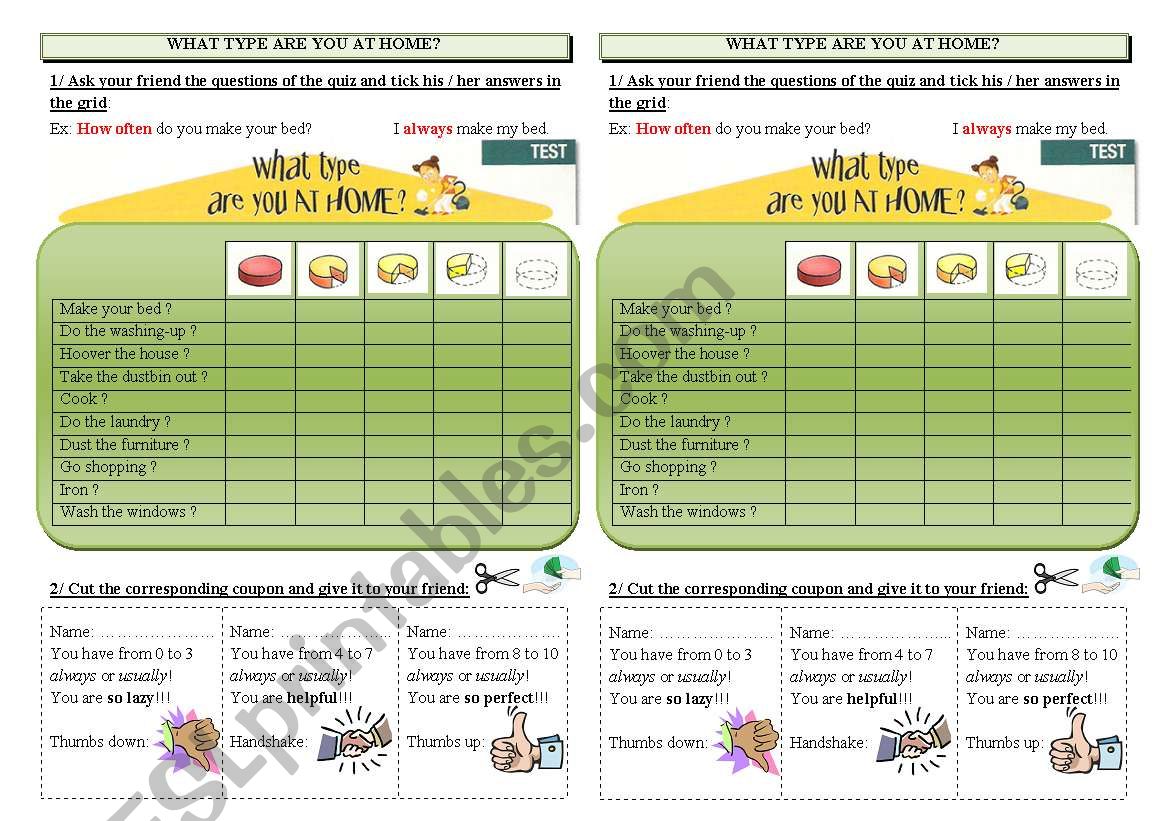 what type are you at home worksheet