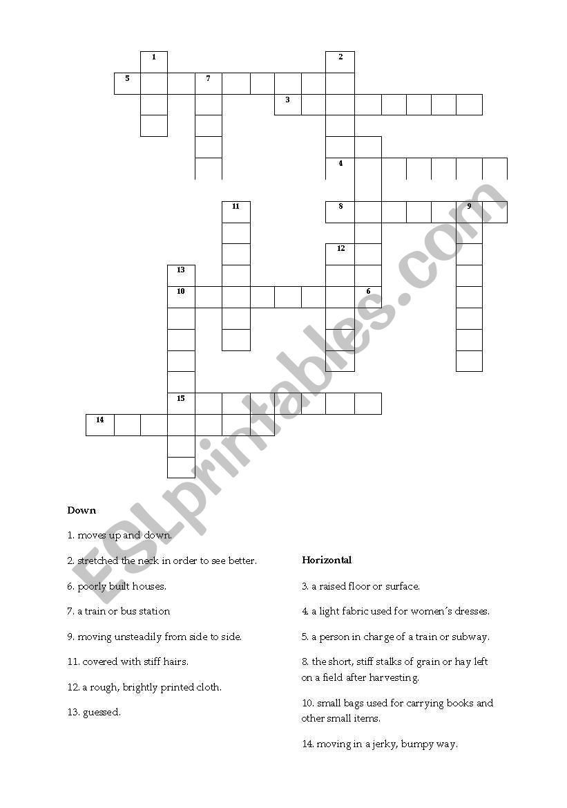 Vocabulary crossword worksheet