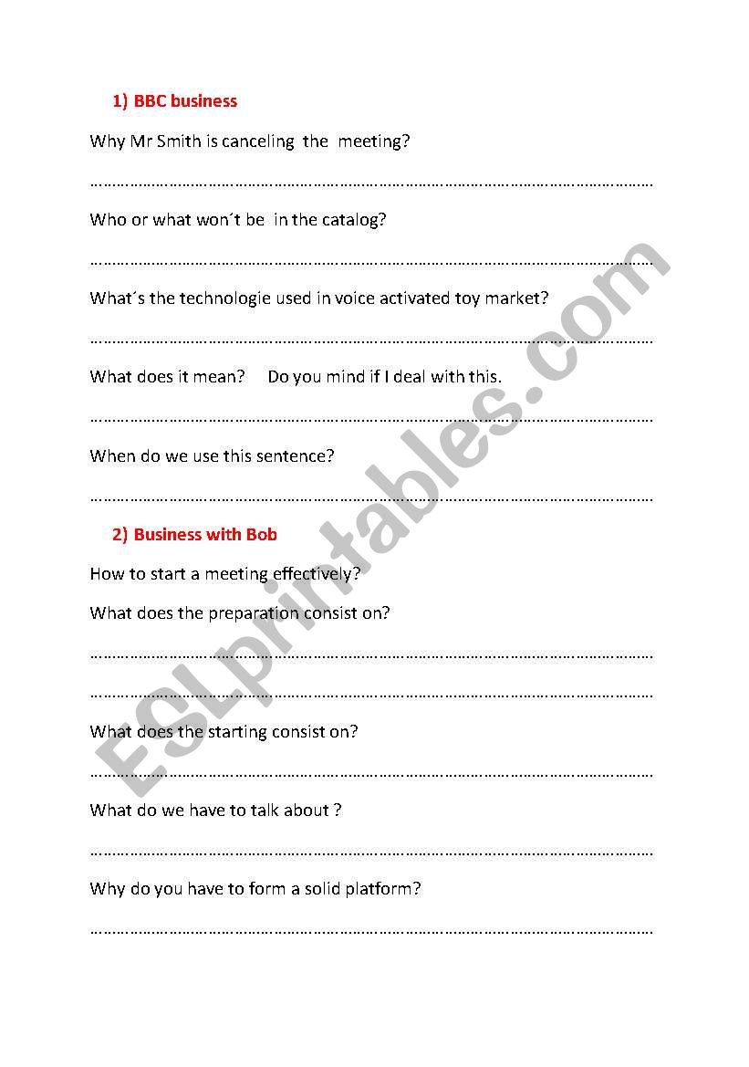 bbc business worksheet