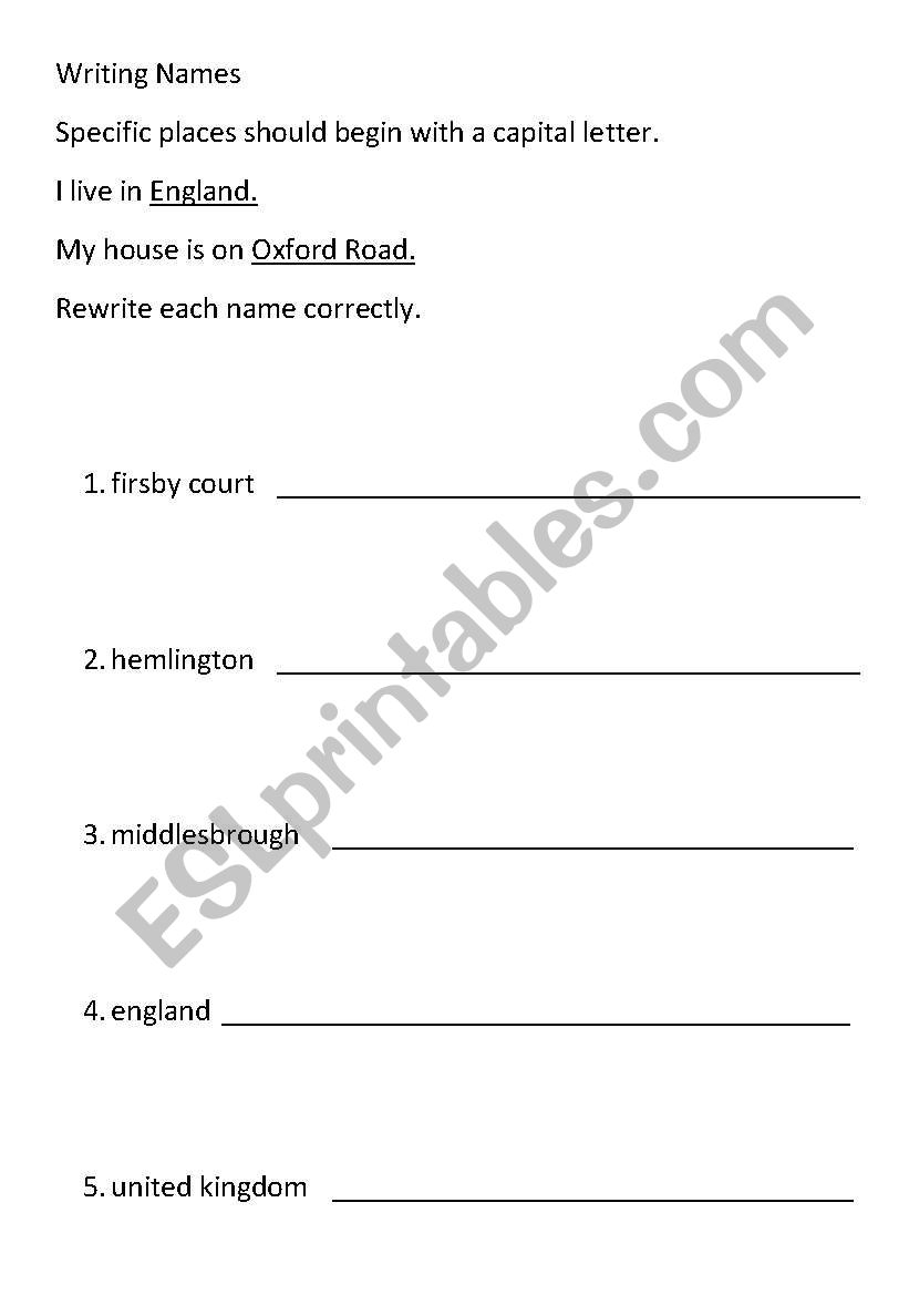 Capital Letters worksheet