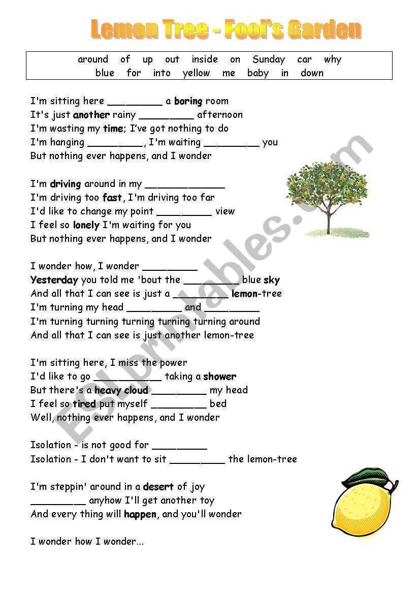 Lemon Tree worksheet