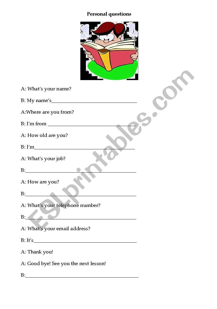 Personal information worksheet