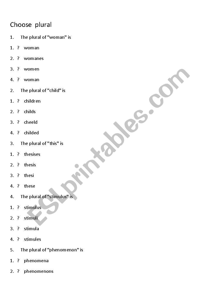 plural worksheet