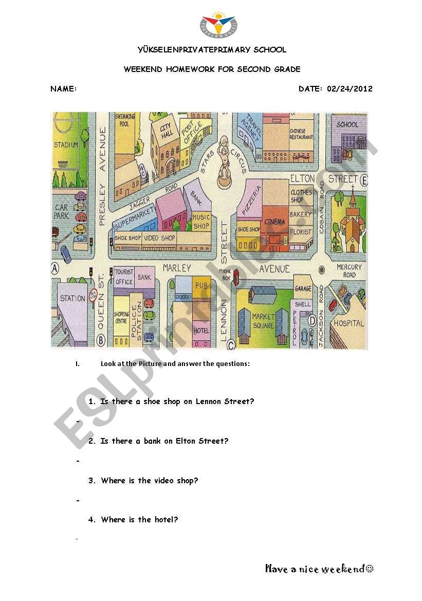 shops and giving directions worksheet