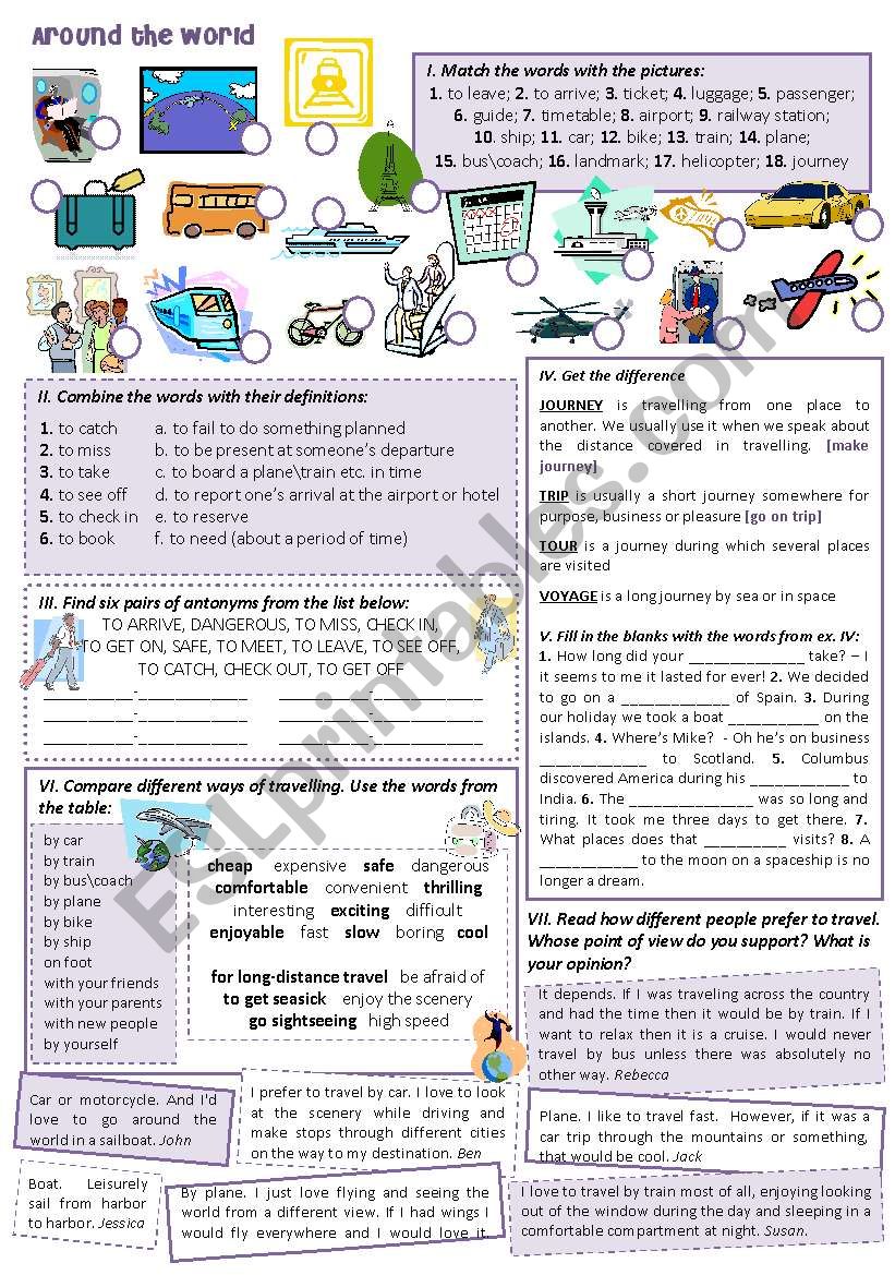 AROUND THE WORLD. Different ways of traveling - vocabulary intro