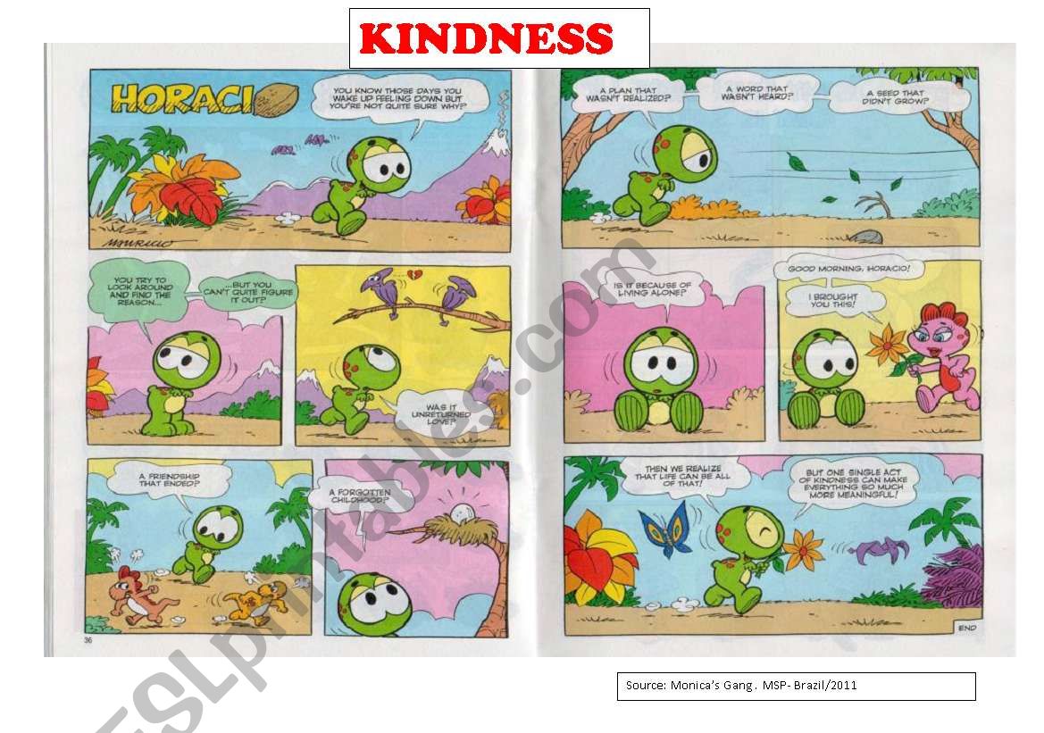 kindness- 2 pages : comic strip and a reading text 