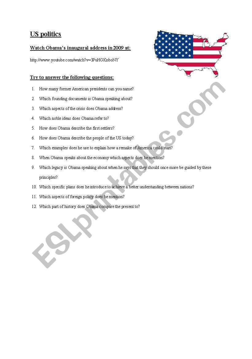 Obamas inaugural address worksheet