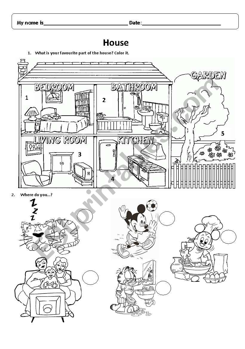 Parts of the house worksheet