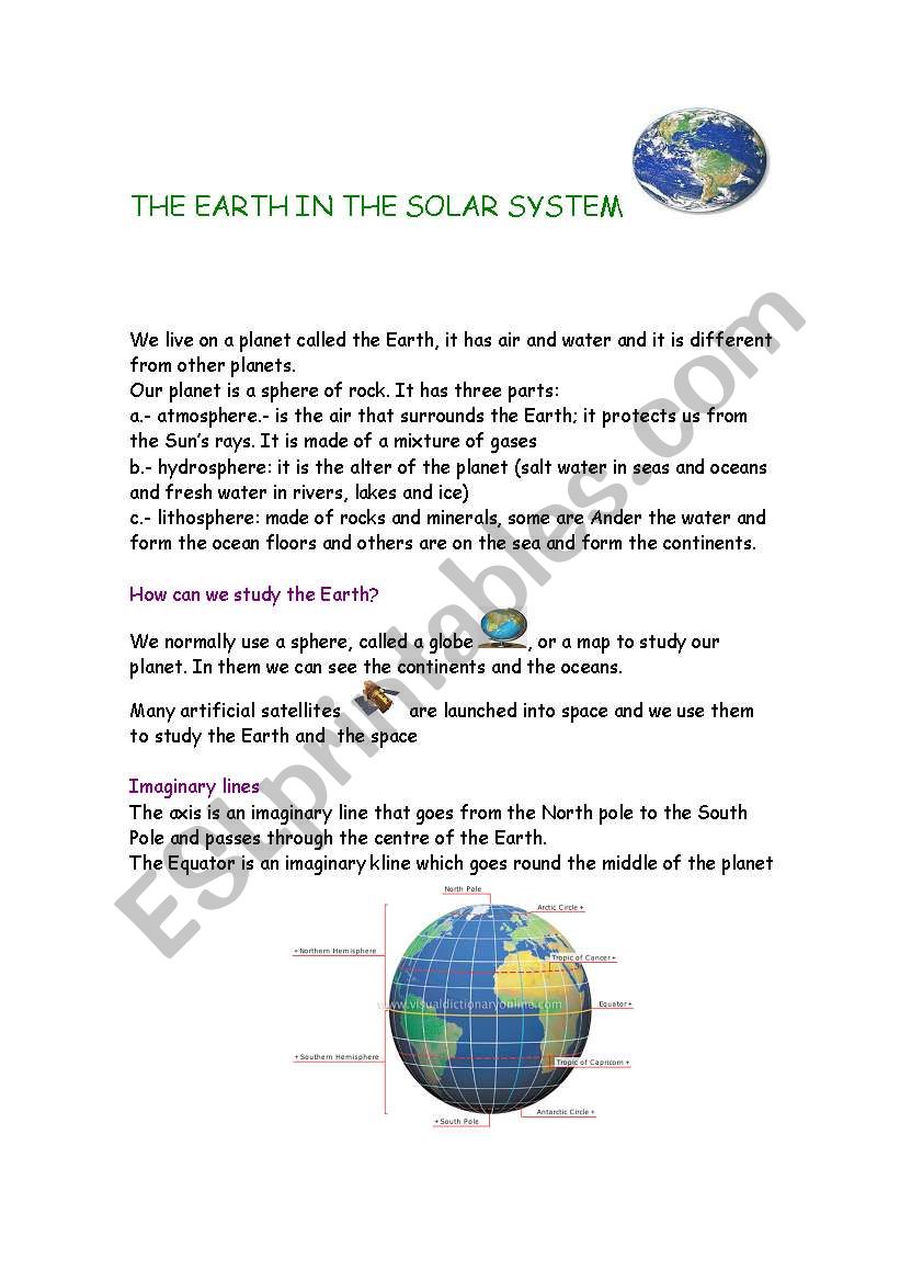the earth in the solar system worksheet