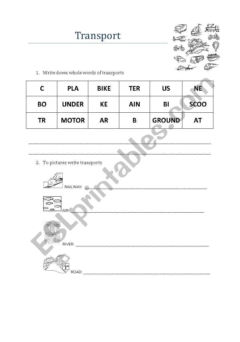 Types of transports worksheet