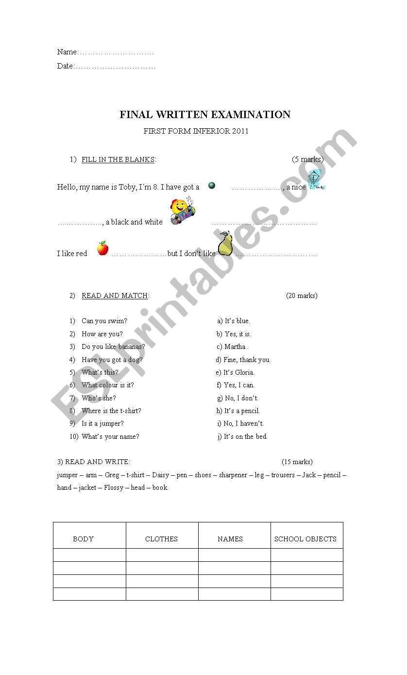 final test 1º inf worksheet final test 1º inf worksheet