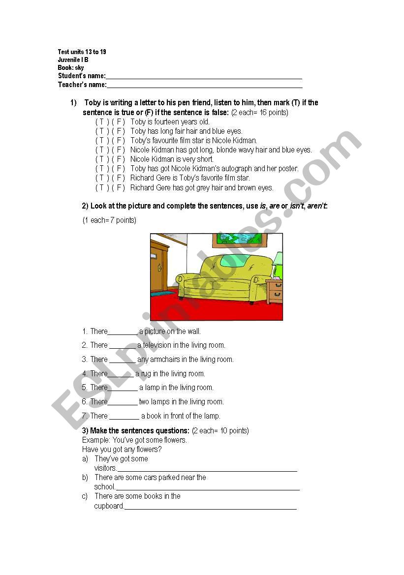 test for beginners 3 worksheet