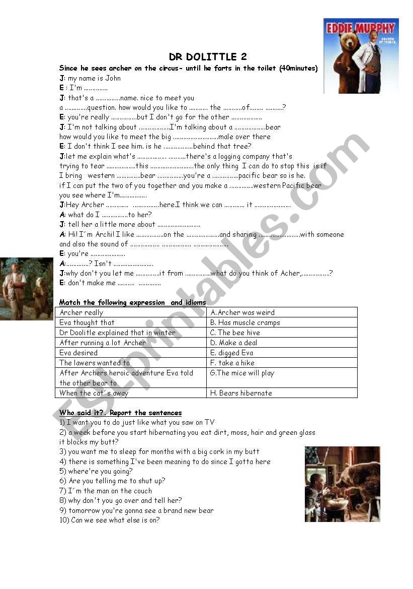 DR DOLITTLE 2 worksheet