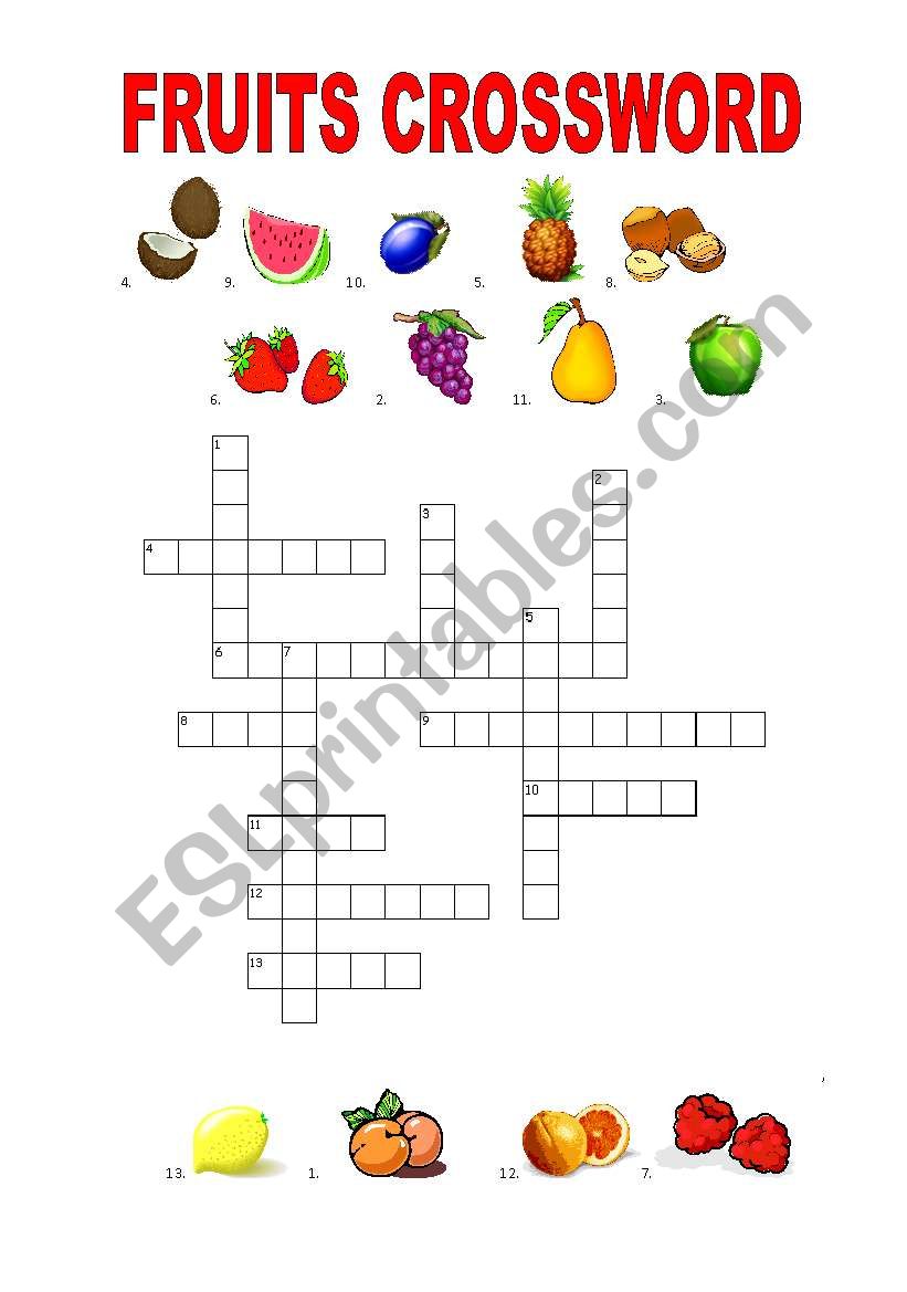 Fruits Crossword worksheet
