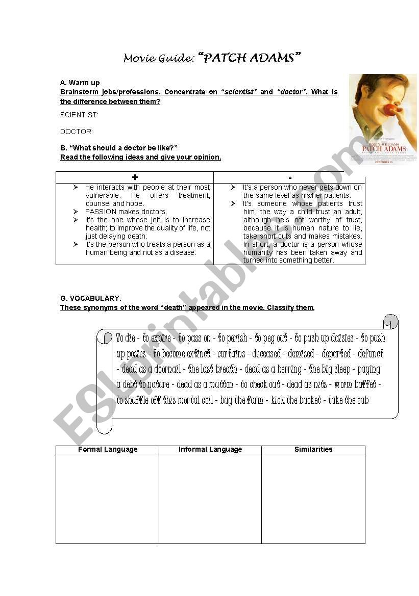 patch adams worksheet