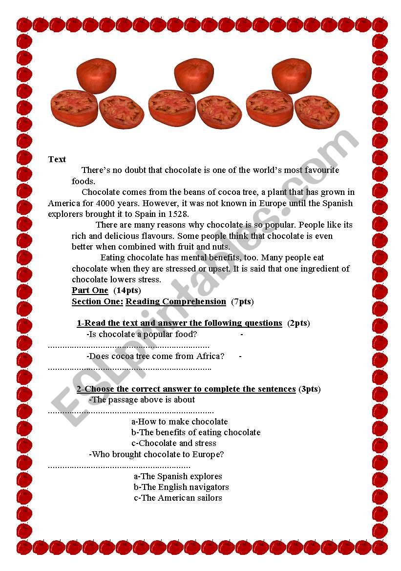 food worksheet