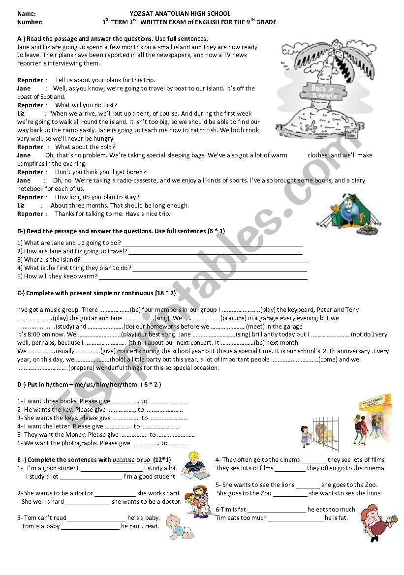 present progressive- present simple- will- going to- object pronouns