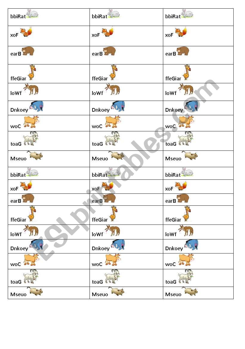 Animals mixletters worksheet