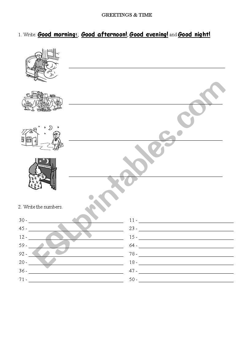 Greetings and time worksheet