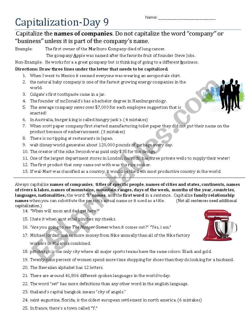 Capitalization- Day 9 worksheet